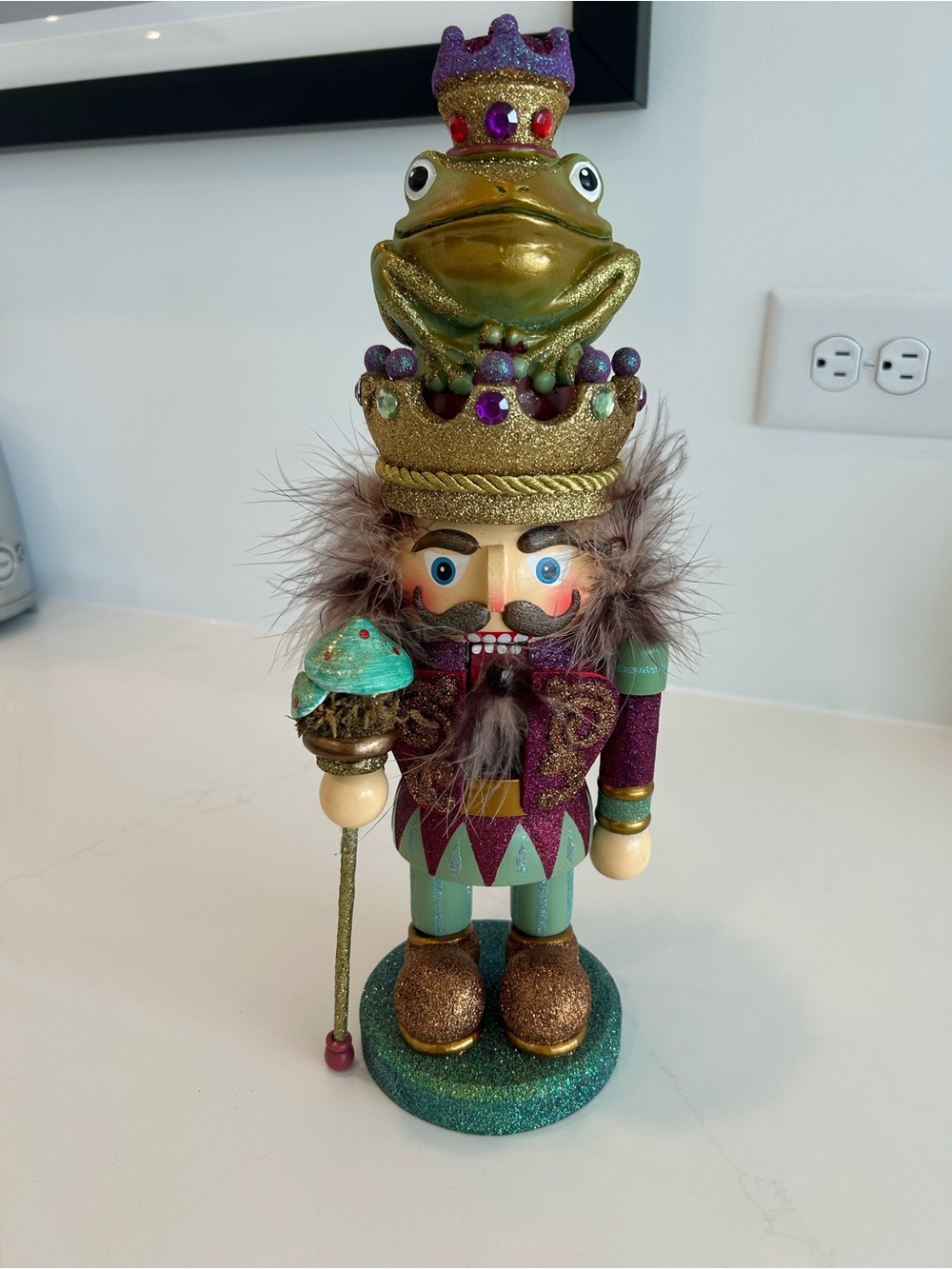 Kurt Adler Decorative King Frog Nutcracker in Teal, Gold, and Purple